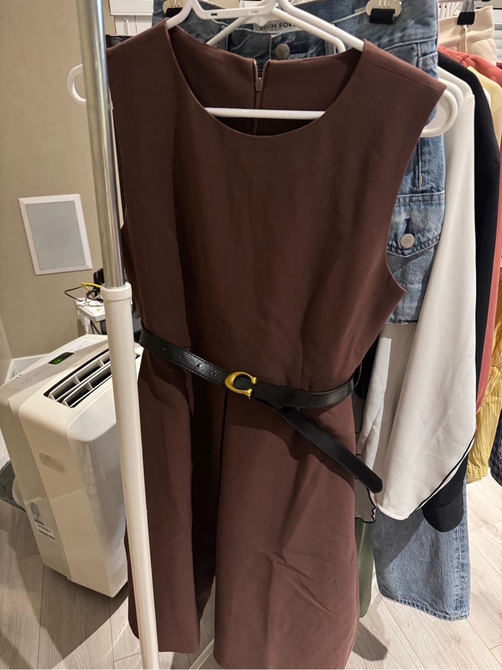 Women’s Sleeveless Brown A-Line Dress with Belt Fits Size S